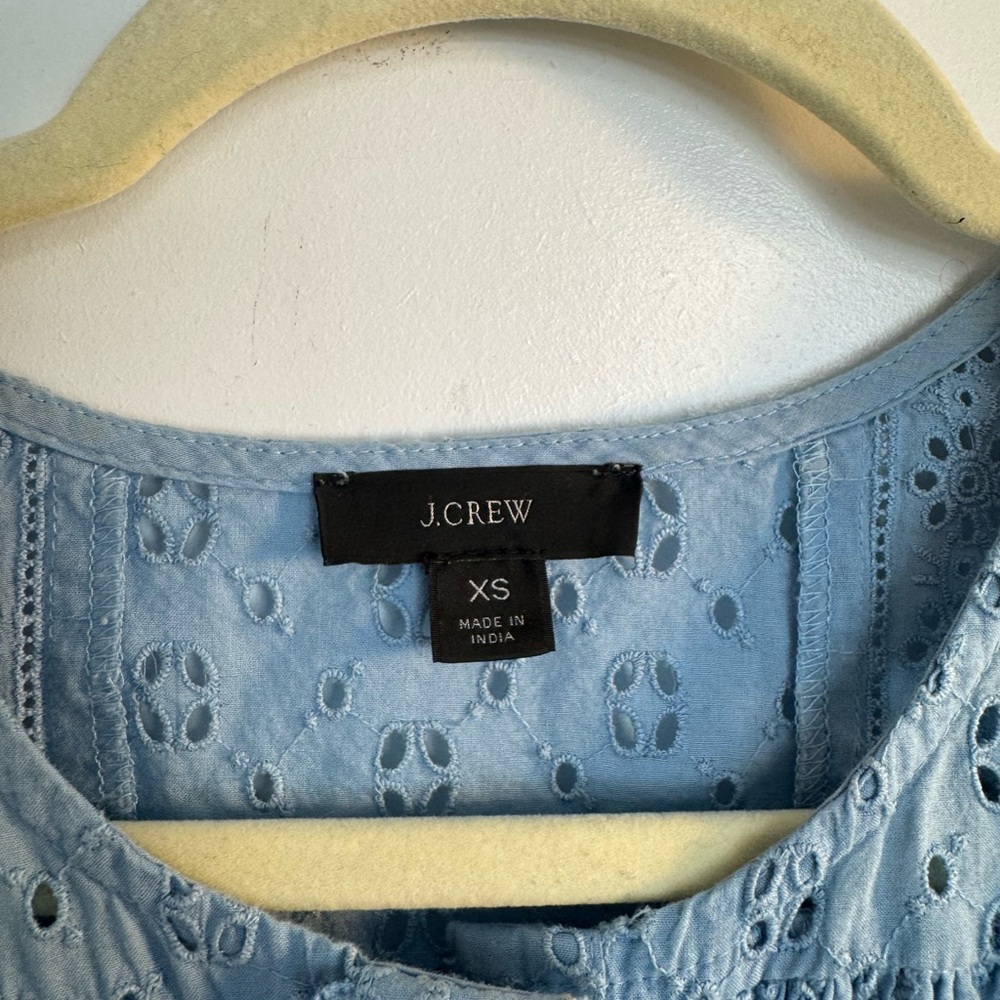 J. Crew Hydrangea color Eyelet Puff Sleeve Blouse - Picture 4 of 5